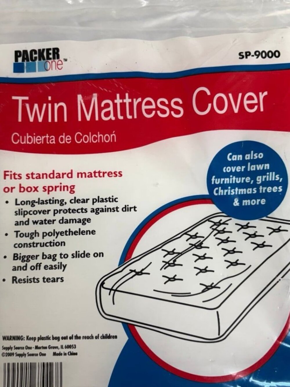 Packer One Twin Mattress Cover Plastic Protector Bag SP-9000 Waterproof Tear Re